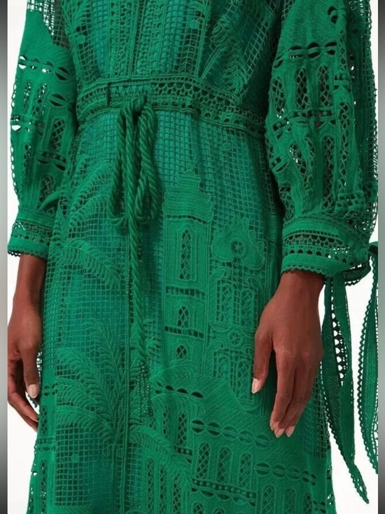 House of Harlow 1960 Green Crochet Embroidered Long Sleeve Maxi Dress Sz S NWOT - Picture 4 of 11